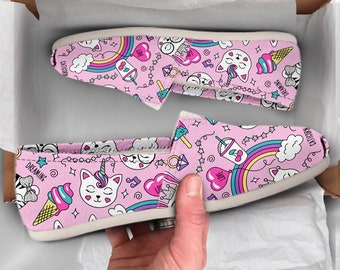 Unicorn Cat Shoes | Unicorn Womens Shoes | Cute Shoes | Canvas Women Shoes | Girls Slip Ons | Casual Shoes | Unicorn Gifts | Unicorn Print