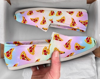 Kawaii Pizza Womens Casual Shoes | Pizza Shoes | Womens Shoes | Canvas Women Shoes | Girls Slip Ons | Casual Shoes | Pizza Lover Gifts