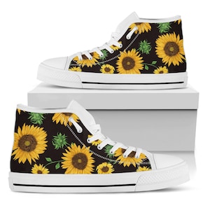 Custom Sunflower Shoes | Sunflower Sneakers | Cute Shoes | Sunflower Gifts | Custom High Top Converse Style Sneakers For Adults Women & Men
