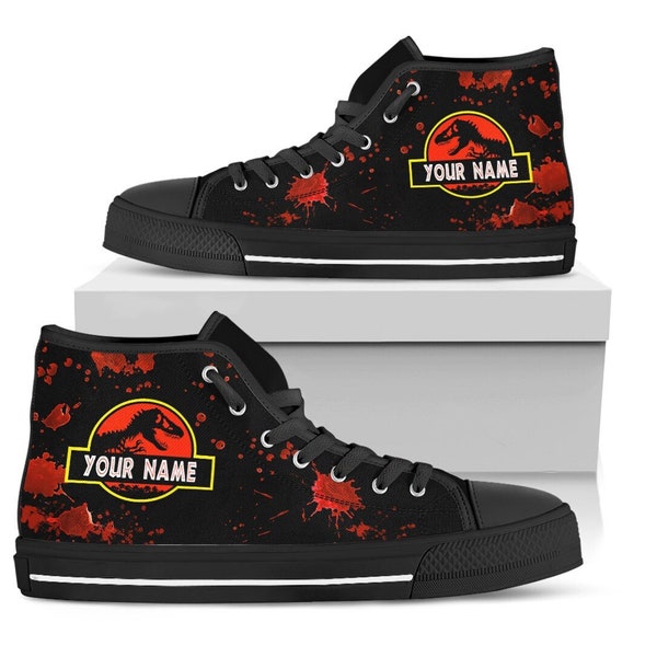 Custom T-Rex Shoes | Jurassic Dinosaur Sneakers | Shoes With Blood On Them | Custom High Top Converse Style Sneakers For Adults Women & Men