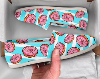 Cute Donut Shoes | Womens Shoes | Cute Shoes | Canvas Women Shoes | Womens Slip Ons | Casual Shoes | Donut Lover Gifts | Donut Printed Shoes