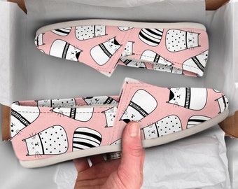 Pink Cat Shoes | Cat Shoes | Cute Shoes | Women Canvas Shoes | Womens Slip Ons | Casual Shoes | Cat Print | Cat Lover Gift
