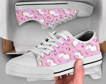 Pink Unicorn Shoes | Unicorn Sneakers | Unicorn Shoes | Casual Shoes | Unicorn Gifts | Low Top Converse Style Shoes for Womens Mens Adults