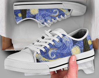 Starry Night Shoes | Van Gogh Sneakers | Art Shoes | Casual Shoes | Artist Gifts | Low Top Converse Style Shoes for Womens Mens Adults