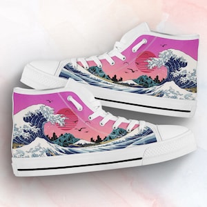 Great Wave Shoes Art Lover Sneakers High Top Shoes Sneakers for Women and Men Casual Shoes, Custom Shoes, Art Lover Gifts, Cool Shoes