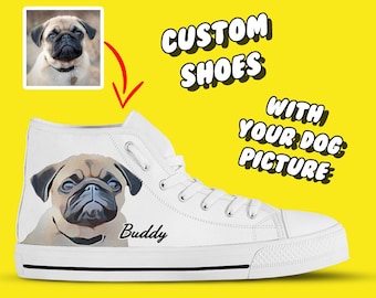 Dog Print Shoes Dog Face Custom Shoes Pet Picture in Watercolor Personalized Shoes for Men & Women | Customized High Top Sneakers For Adults