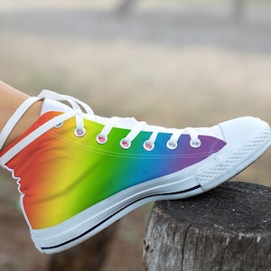 Rainbow Print Shoes | Tie Dye Print Sneakers | Rainbow Clothing Custom High Top Sneakers For Adults Women & Men