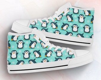 Gym Penguin Shoes | Penguin Sneakers | Penguin Pattern Penguin Print Gifts Cute Clothing Custom High Top Sneakers For Adults Women & Men