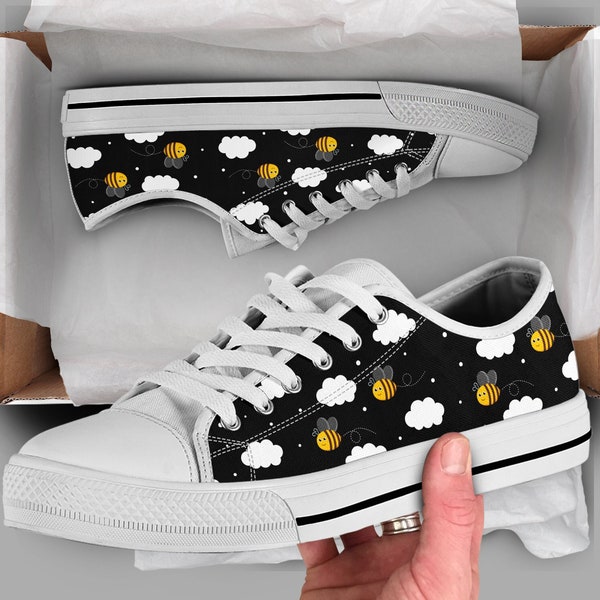 Cute Bee Shoes | Bee Sneakers | Cute Shoes | Casual Shoes | Bee Gifts | Low Top Converse Style Shoes for Womens Mens Adults