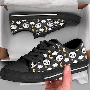 Cute Panda Shoes | Panda Sneakers | Cute Shoes | Casual Shoes | Panda Gifts | Low Top Converse Style Shoes for Womens Mens Adults