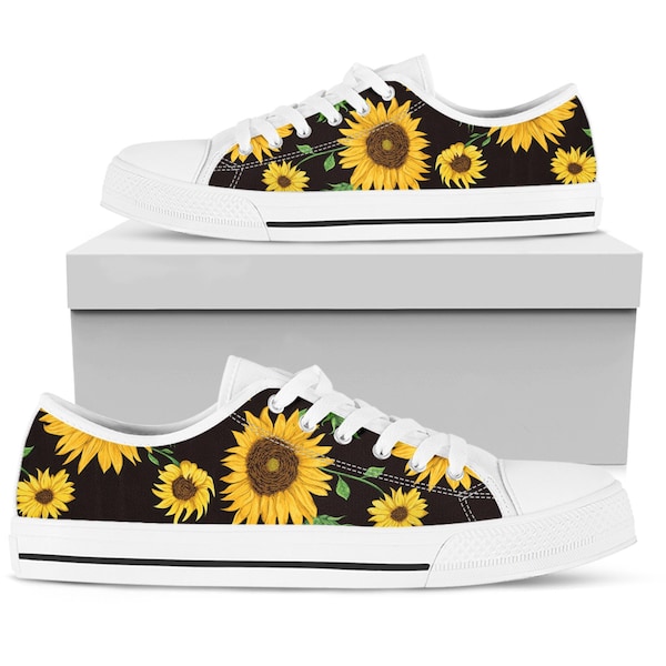 Custom Sunflower Shoes - Sneakers | Sunflower Print Shoes | Womens Shoes | Summer Shoes | Low Top Converse Style Shoes for Womens Mens