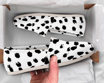 Dalmatian Print Low Top Casual Shoes | Flats | Loafers | Slip On Shpes for Women's and Girls | Damlation Canvas Shoes for Adults