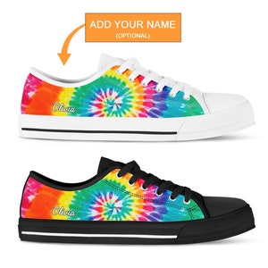 Colorful Rainbow Shoes | Tie Dye Sneakers | Cute Shoes | Casual Shoes | Rainbow Gifts | Low Top Converse Style Shoes for Womens Mens Adults