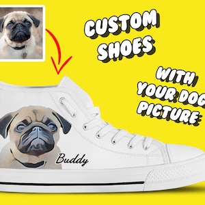 Dog Print Shoes Dog Face Custom Shoes Pet Picture in Watercolor Personalized Shoes for Men & Women | Customized High Top Sneakers For Adults