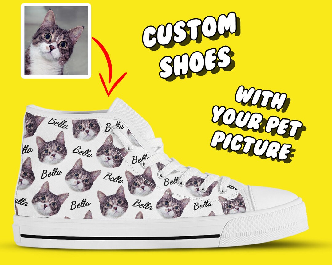 Cat Name Shoes Cat Face Custom Shoes Pet Picture in Watercolor Etsy