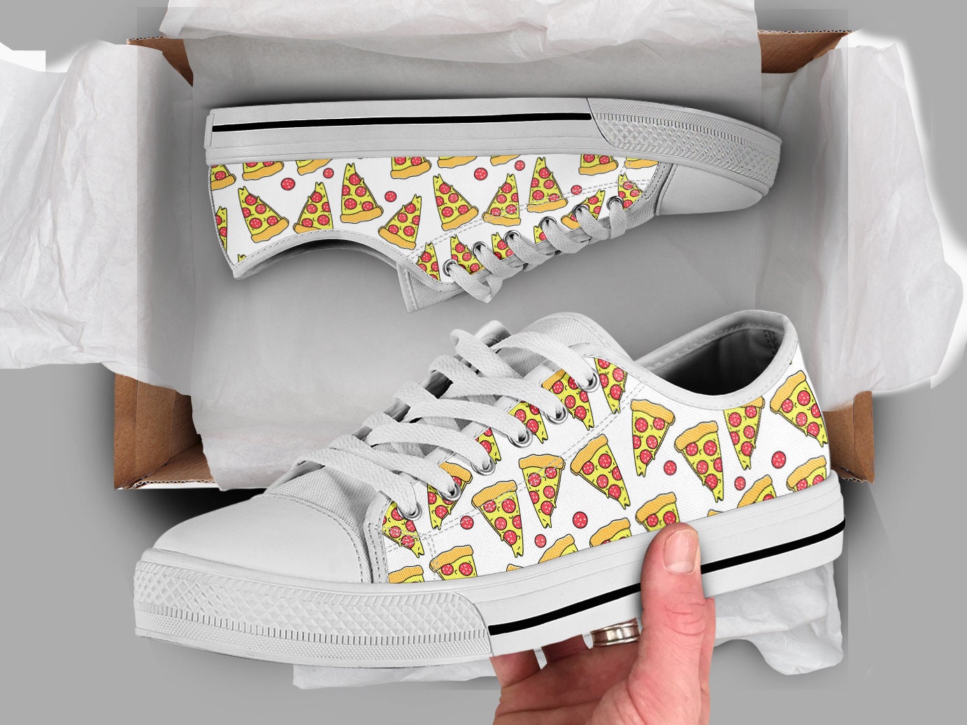 White Pizza Cute Women's Low Top Sneaker White Pizza Cute Women's Low Top Sneaker