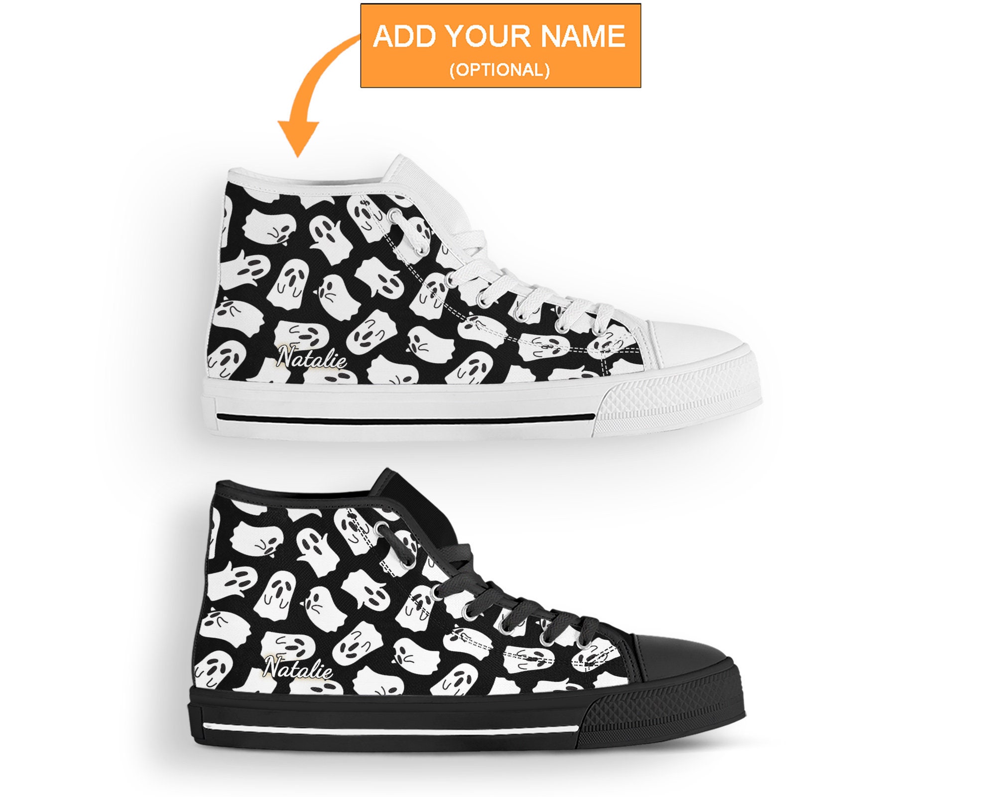 Black Ghost Shoes Ghost Sneakers Ghost Pattern Ghost Print Etsy