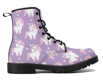 Cute Unicorn Boot Shoes, Women's Boots, Men's Boots, Vegan Leather, Combat Boots, Classic Boot, Cute Print, Casual Boots Women