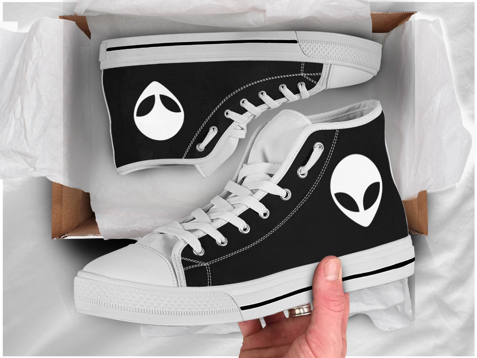 Custom Alien Shoes Alien Sneakers Black White Alien Shoes Etsy