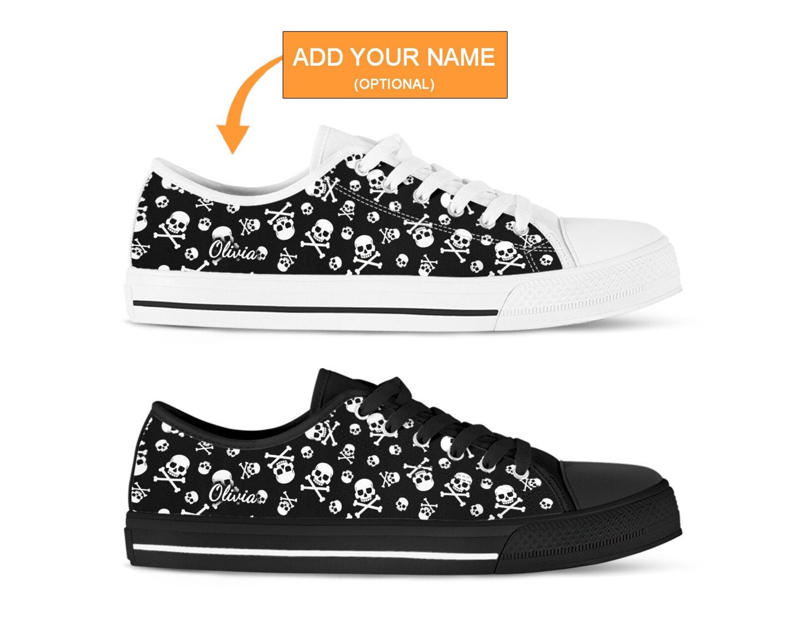 Skull & Bones Shoes Skull Sneakers Skull Shoes Casual Etsy