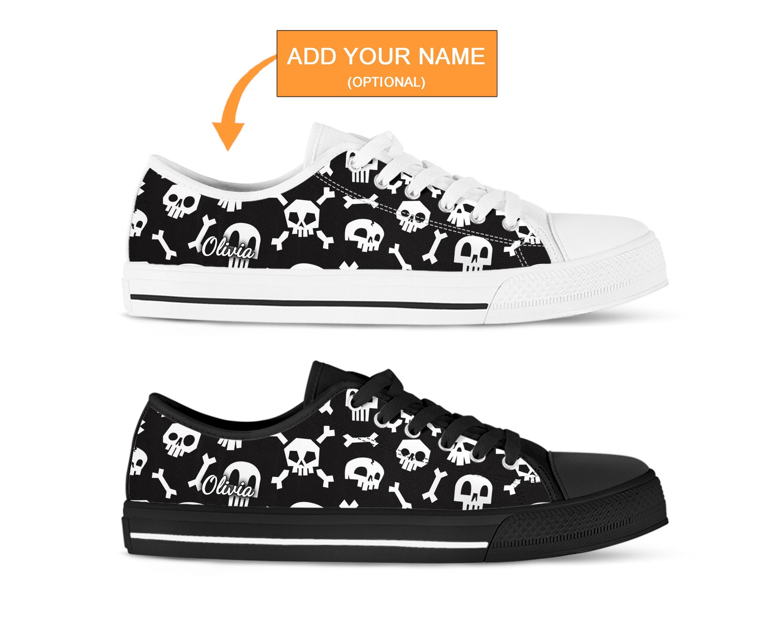 Skull & Bones Shoes Skull Sneakers Skull Shoes Casual Etsy