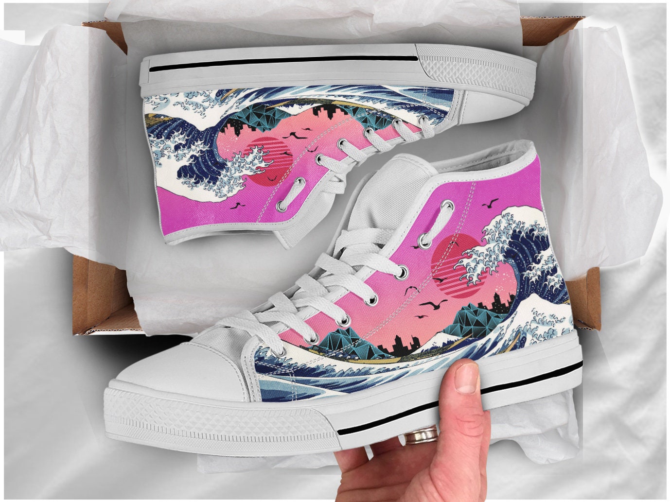 Great Wave Shoes Art Lover Sneakers High Top Shoes Sneakers for Women and Men Casual Shoes Custom Shoes Art Lover Gifts Cool Shoes Etsy