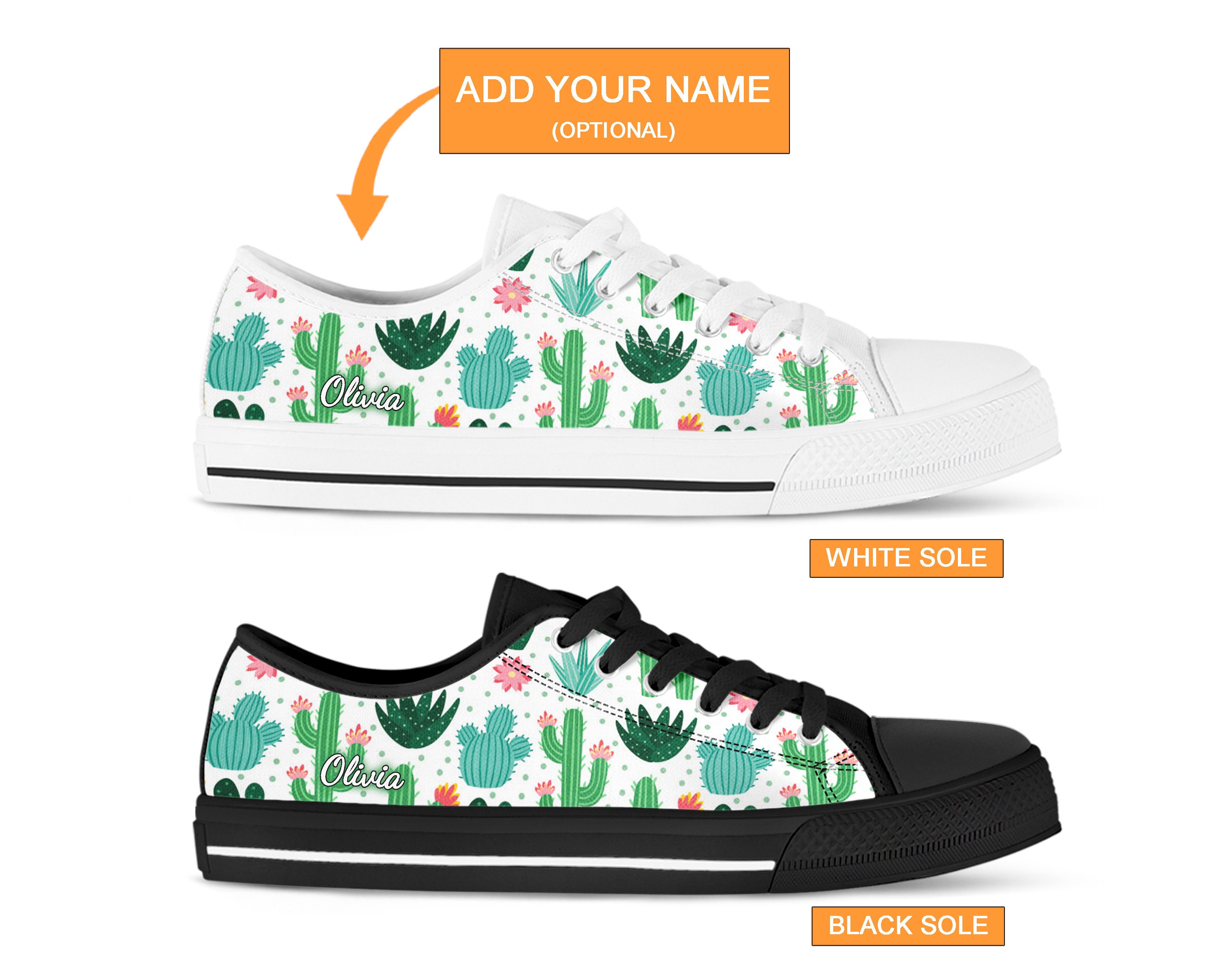 White Cactus Shoes Cactus Sneakers Cute Shoes Casual | Etsy