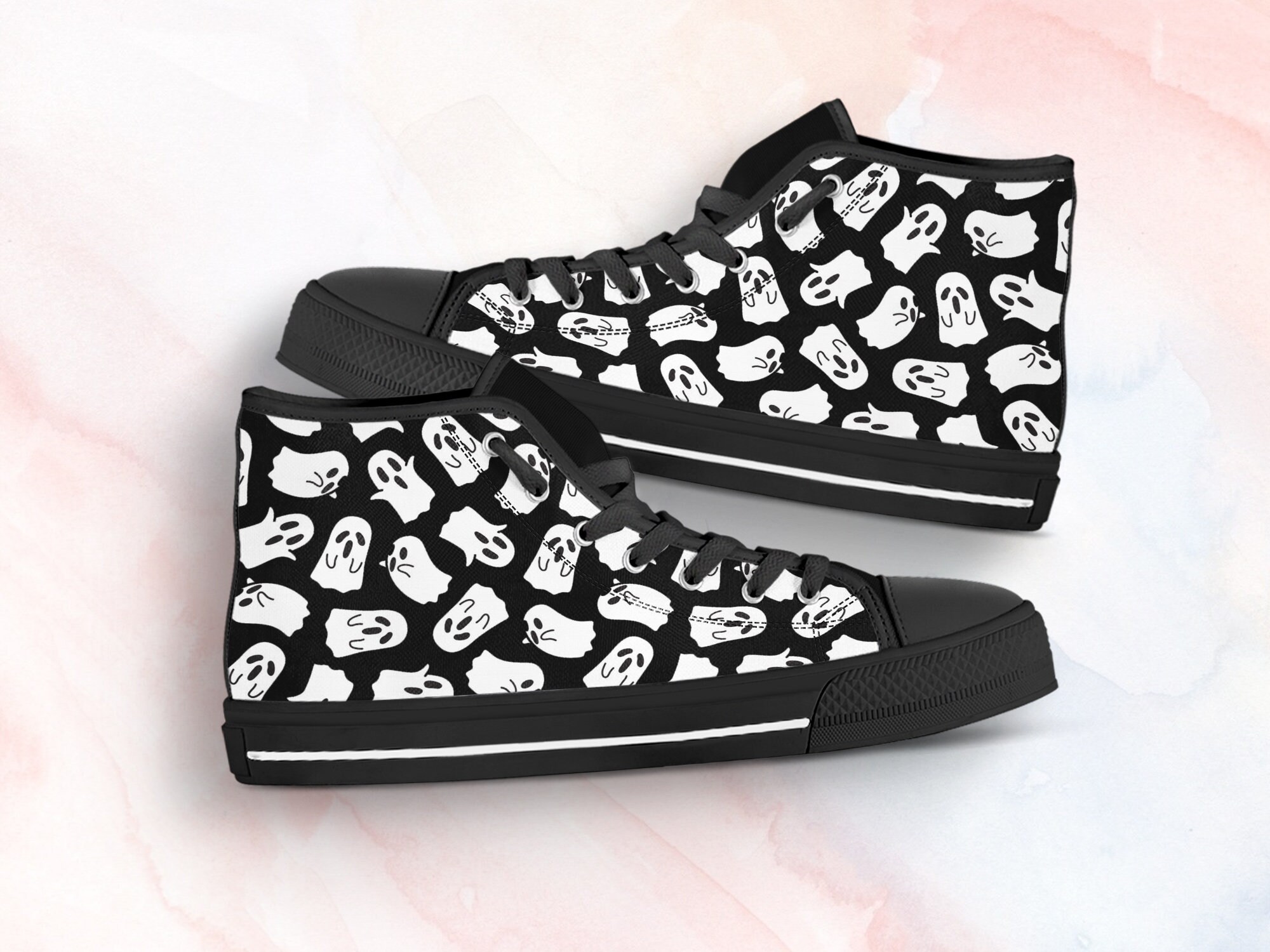 Black Ghost Shoes Ghost Sneakers Ghost Pattern Ghost Print Etsy