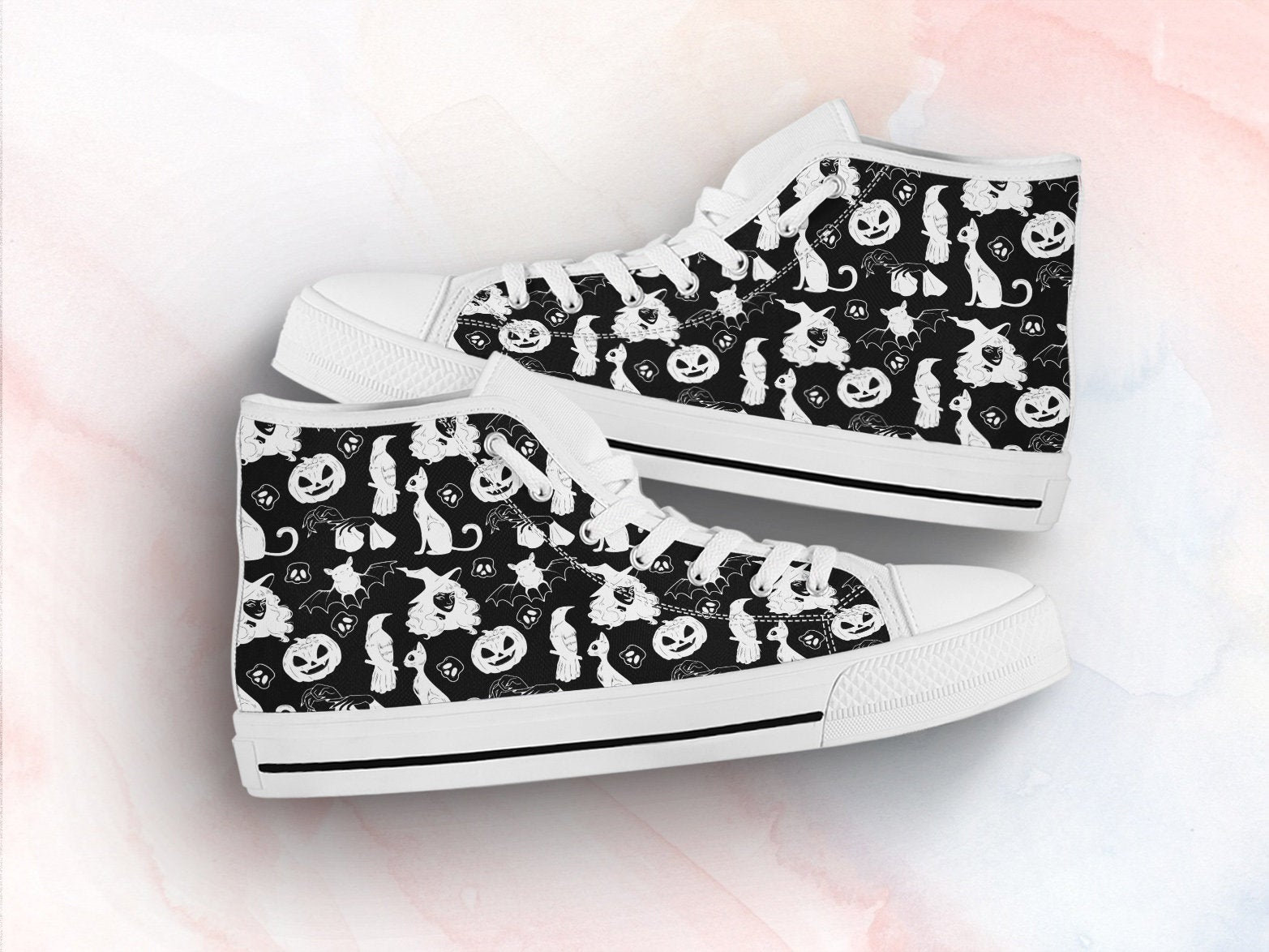 Wiccan Gothic Witch Pagan Pattern Print Black Sneaker Shoes For Men Women main image 0