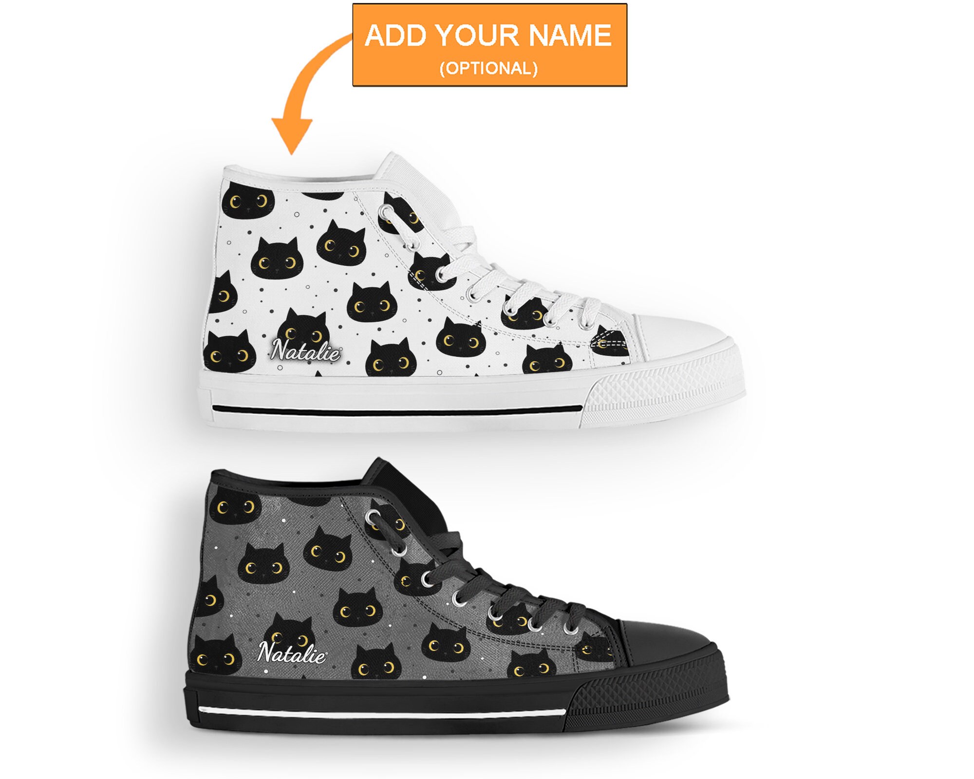 Black Cat Shoes Cat Sneakers Cute Shoes Cat Lover Gifts Etsy