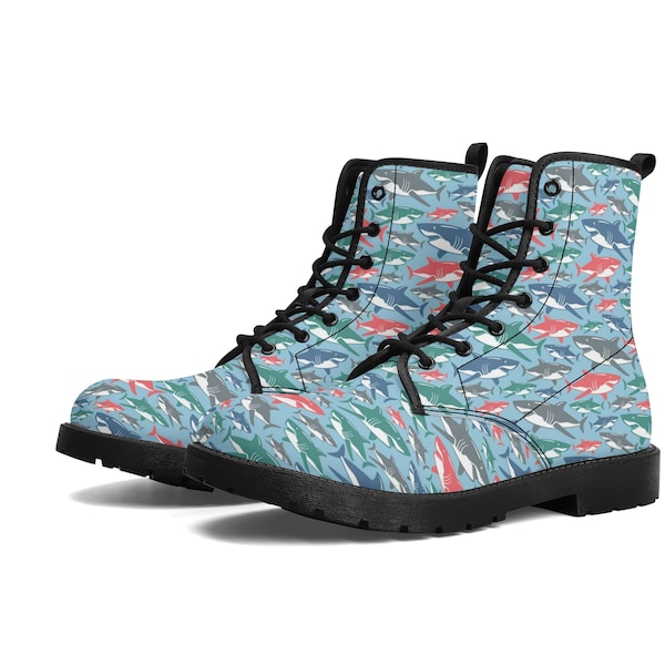 Colorful Shark Boot Shoes, Women's Boots, Men's Boots, Vegan Leather, Combat Boots, Classic Boot, Cute Print, Casual Boots Women