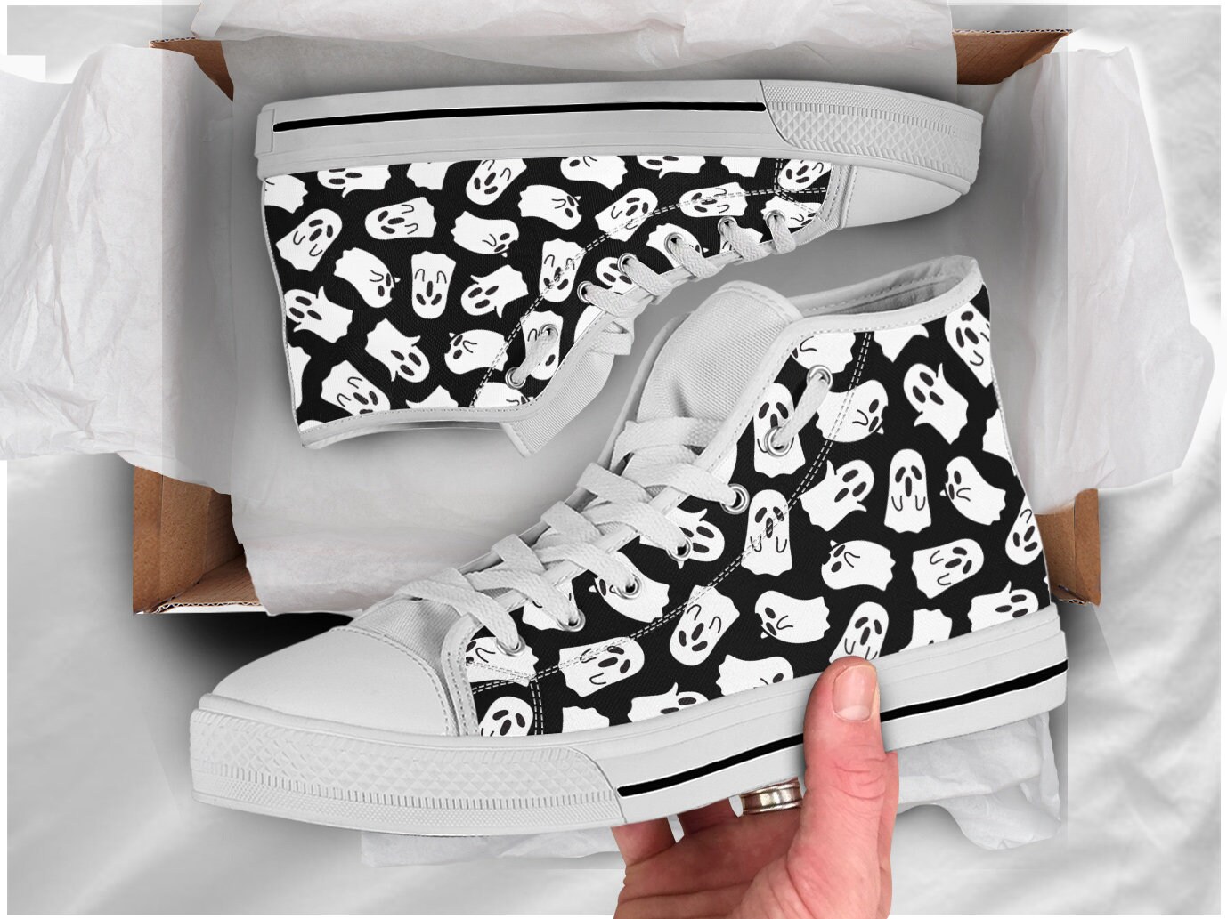 Black Ghost Shoes Ghost Sneakers Ghost Pattern Ghost Print Etsy