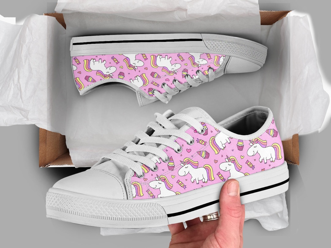 Unicorn Ice Cream Cone Pattern Print Black Sneaker Shoes For Men Women