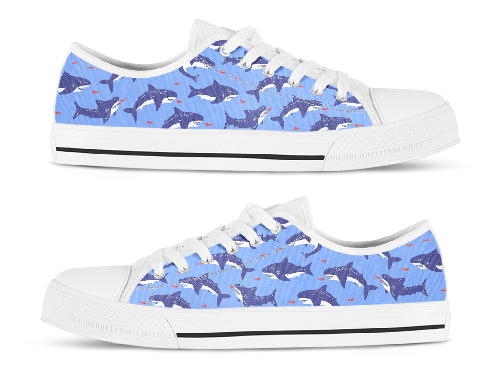 Shark Pattern Print Black Sneaker Shoes For Men Women main image 1