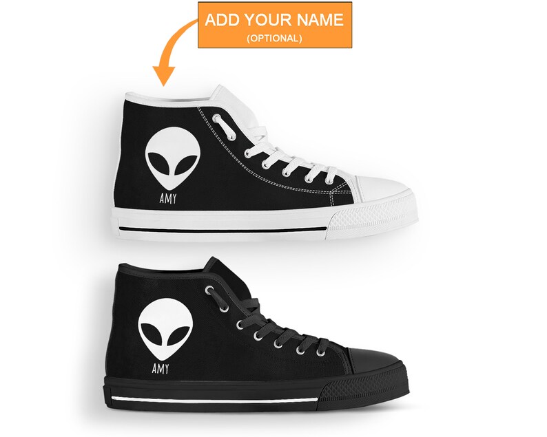 Custom Alien Shoes Alien Sneakers Black White Alien Shoes Etsy