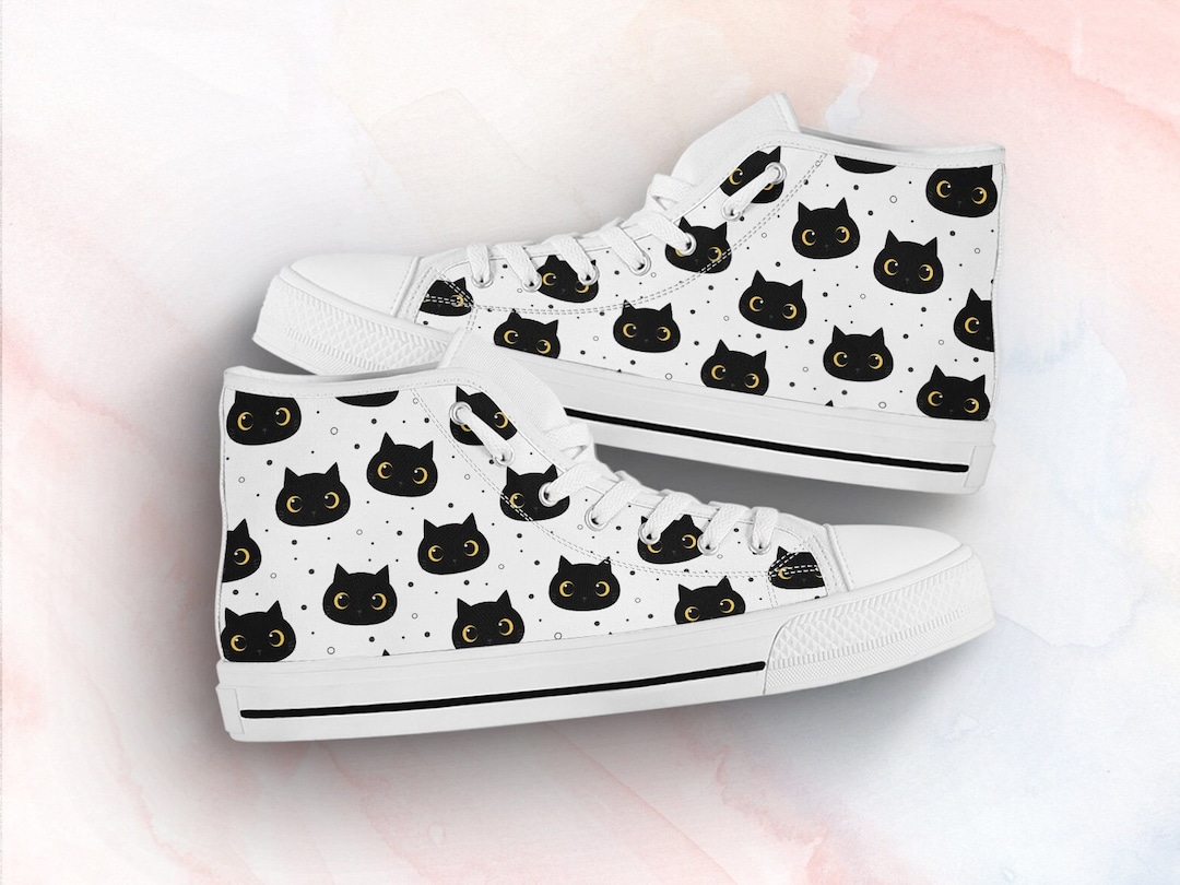 Black Cat Shoes Cat Sneakers Cute Shoes Cat Lover Gifts Etsy