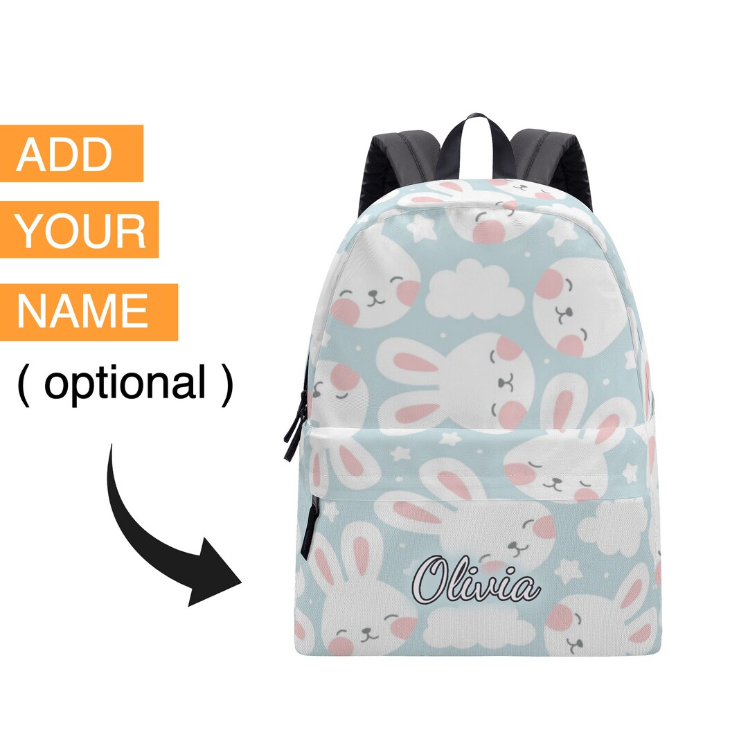 Pastel Rabbit Print Cotton Backpack School Bag Womens Mens Kids ...