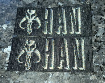 Custom metallic Mandalorian DOG NAME 2 embroidered patches tags Julius K9 Harness Vest  custom colors VELCRO® brand hook-and-loop fastener