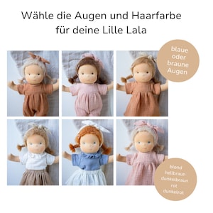 Wähle die Haar und Augenfrabe deiner Stoffpuppe aus