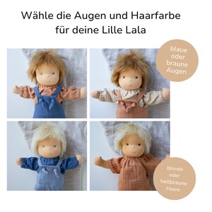 Wähle die Haar und Augenfarbe deiner Stoffpuppe aus