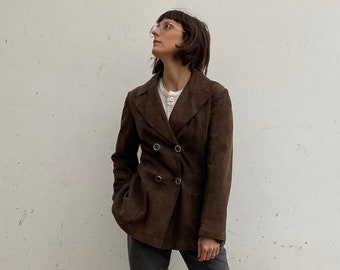 veste en daim marron vintage des années 90 / veste en daim marron / blazer en daim vintage / veste en daim léger marron