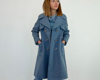 70s Vintage Blue Coat / Light Blue Vintage Coat / Vintage
