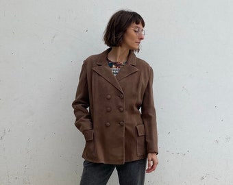 Vintage 80s suede blazer / women's vintage suede jacket / vintage suede short jacket / women's vintage taupe suede blazer