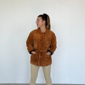 Vintage heavy suede jacket/ vintage leather padded jacket/ women vintage suede winter jacket/ heavy leather trench jacket image 1