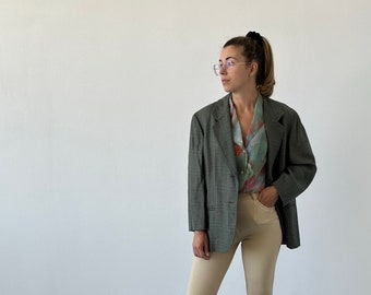 95% Wool - 5 cashmere Vintage 80s blazer / Vintage women's wool and cashmere jacket / vintage women's patterned blazer / vintage women's wool blazer