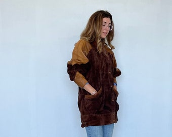 Oversized vintage leather jacket / 80s vintage leather jacket / Women's vintage leather jacket with shoulder pads / Oversized women's suede jacket