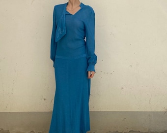 S Vintage 70s Petrol Mermaid Dress / Long Turquoise Mermaid Dress / Vintage 70s Dress / Vintage Long Turquoise Mermaid Dress