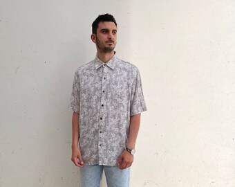 SILK Hawaiian shirt vintage 90s / vintage hawaii shirt / men's silk and linen summer shirt / silk and linen summer Hawaiian shirt - M