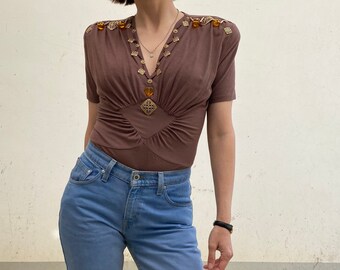 Body nuovo! vintage / body vintage con collana/ body con spalline vintage / body vintage nuovo / blusa con collana vintage / body estivo - S