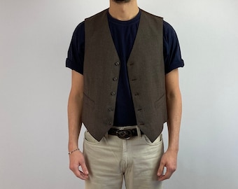 M - Vintage wool vest, 80s vintage lightweight wool vest, men's brown melange wool vest, slim fit men's vest, casual brown men's vest
